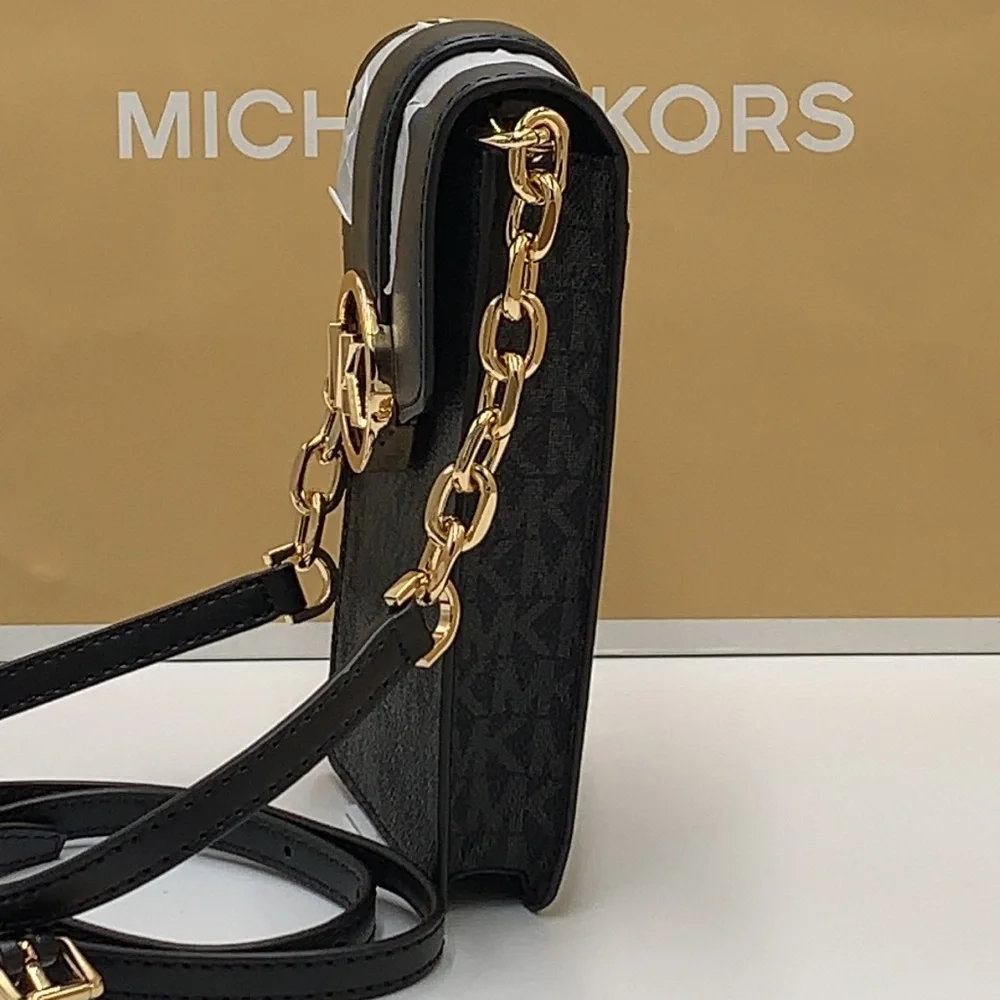 NWT MICHAEL KORS CARMEN SMALL NORTH SOUTH PHONE XBODY BLACK SIGNATURE MULTI COLO